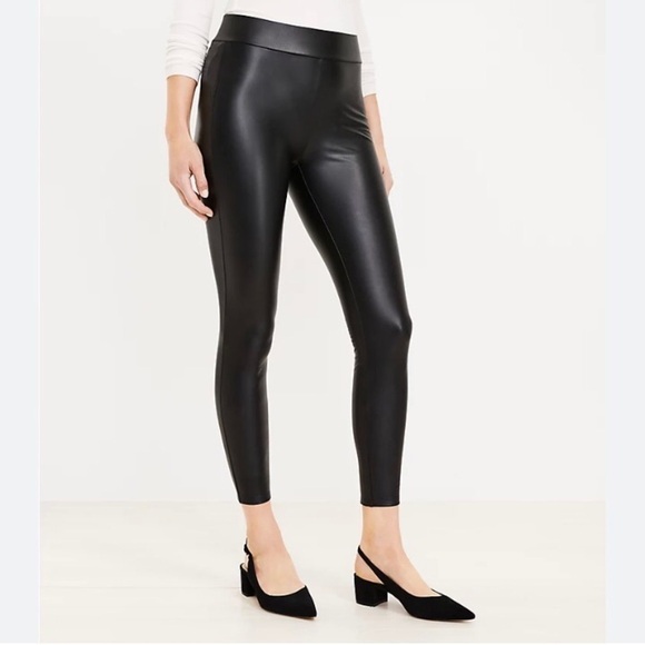 LOFT/ Faux Leather Leggings / Black/ Size L/ P - Picture 1 of 8